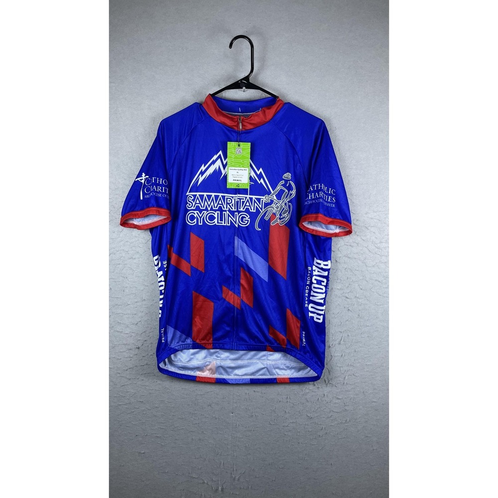 Primal Samaritan Cycling Jersey Mens XL Blue 2022 Bacon Up 1/4 Zip Short‎ Sleeve